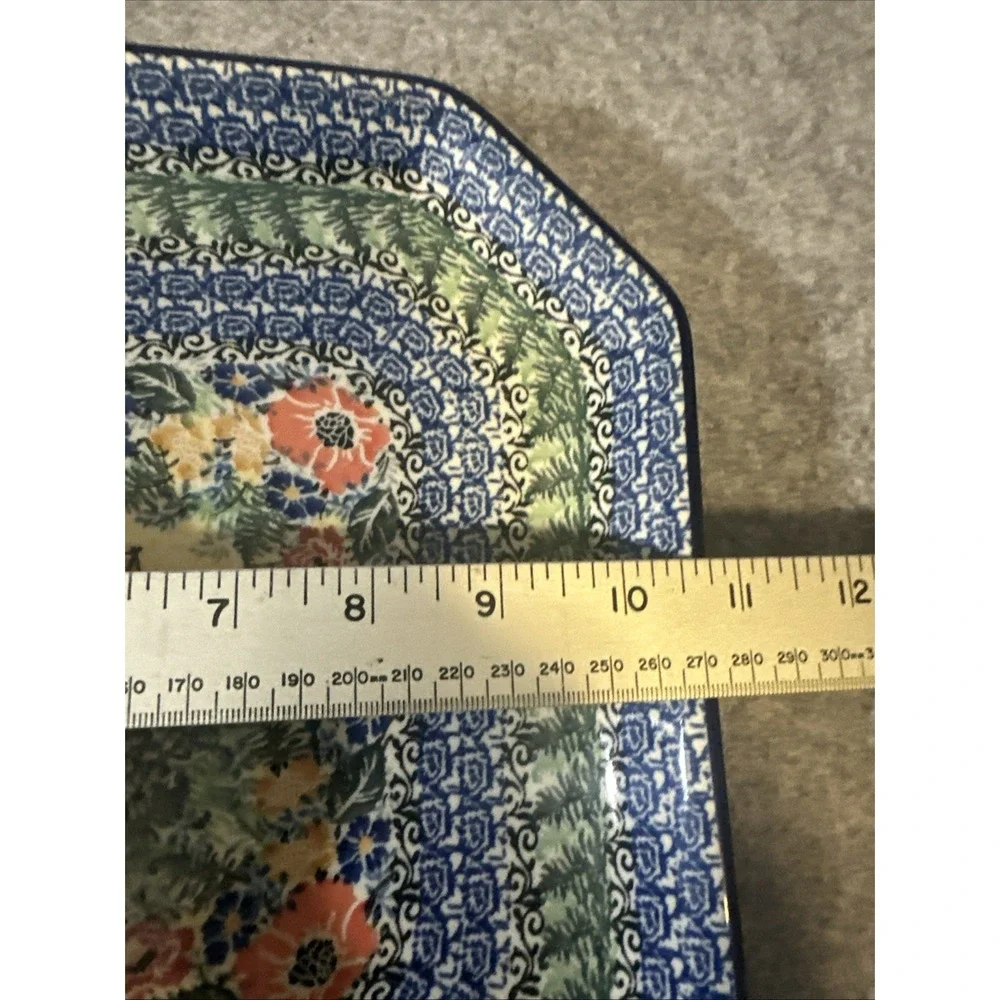 Polish Pottery Square Platter  Cabin Meadow UNIKAT 4018 Signd M. Starzyk Poland
